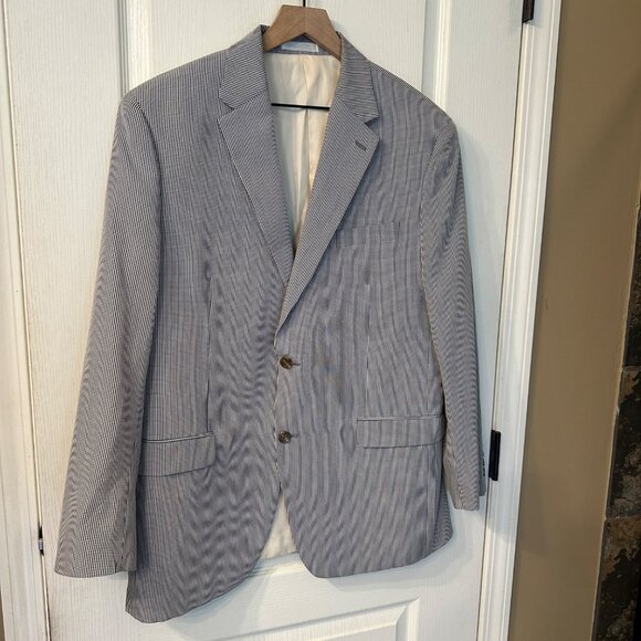 Chaps | 42R Navy Blue & White Gingham 2 Button Sport Coat Blazer Suit Summer - Picture 2 of 12